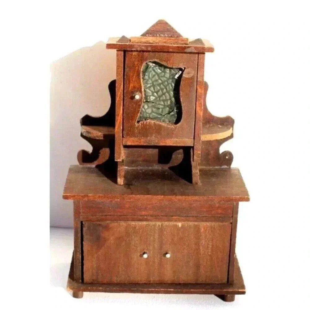 Vintage Antique Miniature Dollhouse Wooden Kitchen Cupboard